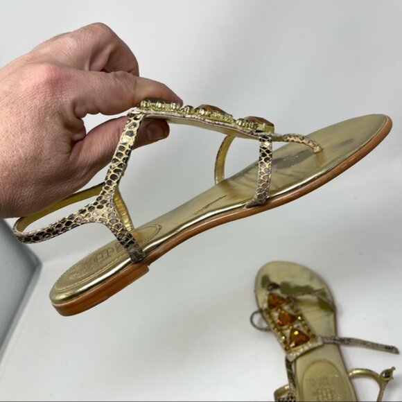 Vince Camuto VC-AMI Sandals in 7.5 snakeskin gold amber rhinestones - Picture 8 of 13